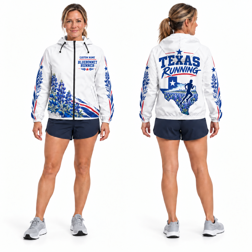 Custom Name Bluebonnet Runner Running Windbreaker Jacket