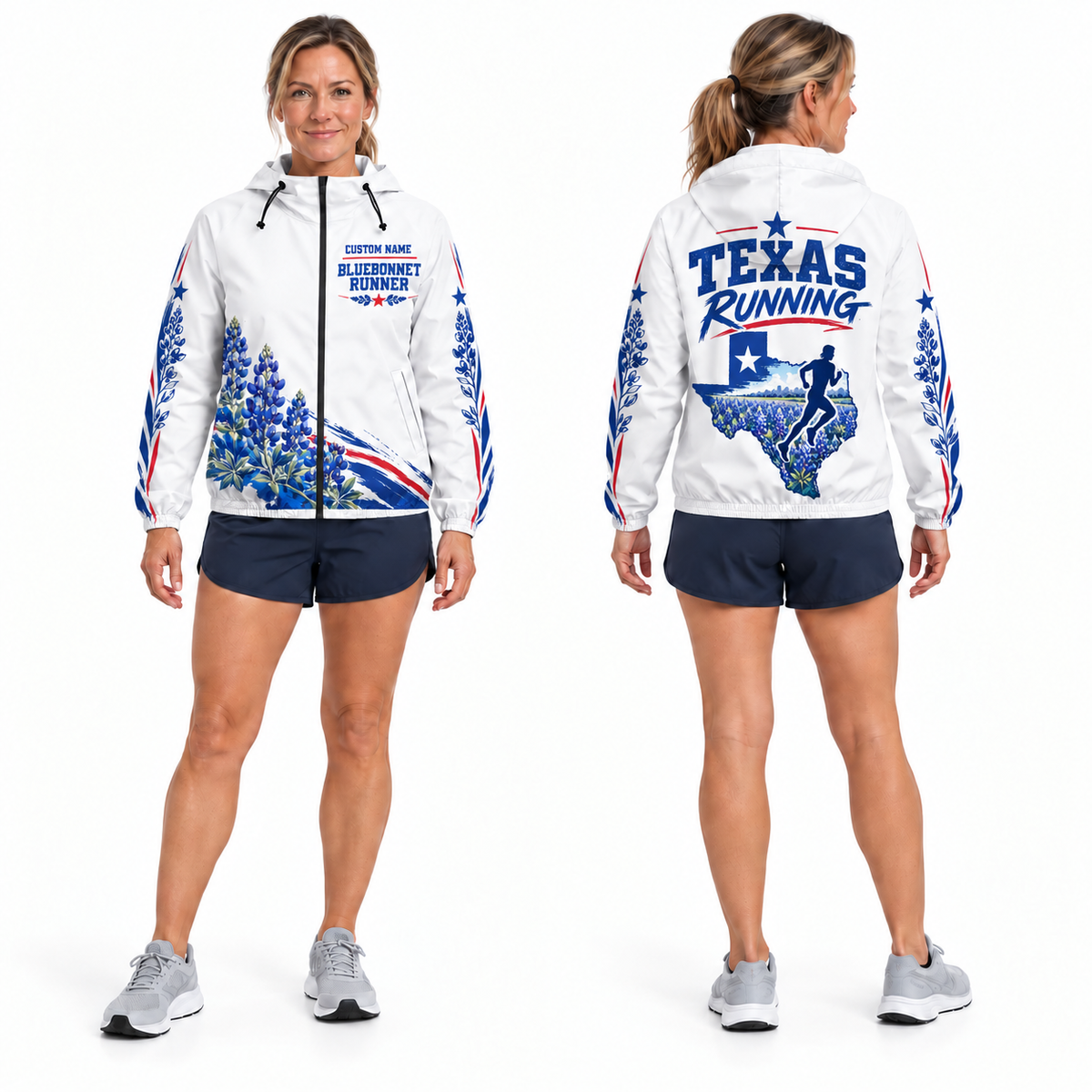 Custom Name Bluebonnet Runner Running Windbreaker Jacket