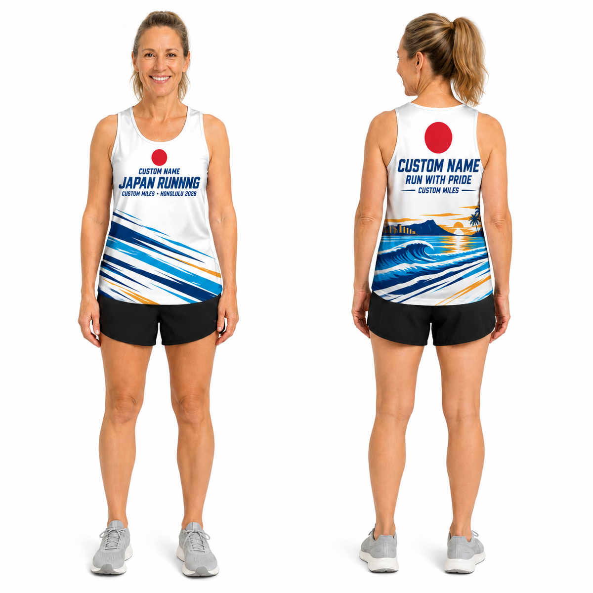 Custom Name Miles Rising Sun Aloha Running Tank Top