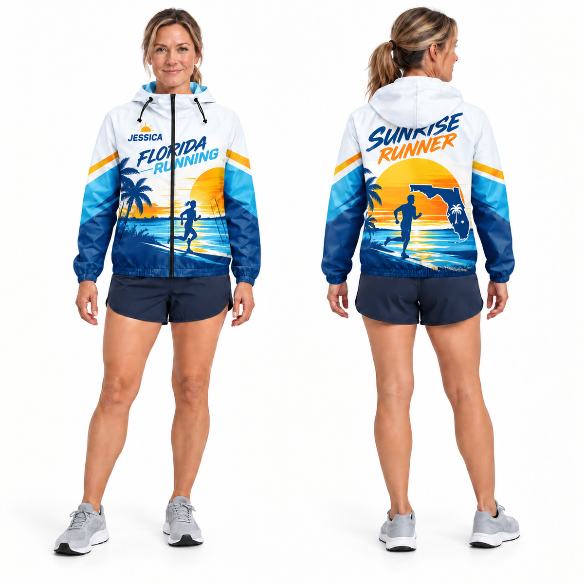Custom Name Florida Sunrise Runner Florida Running Windbreaker Jacket