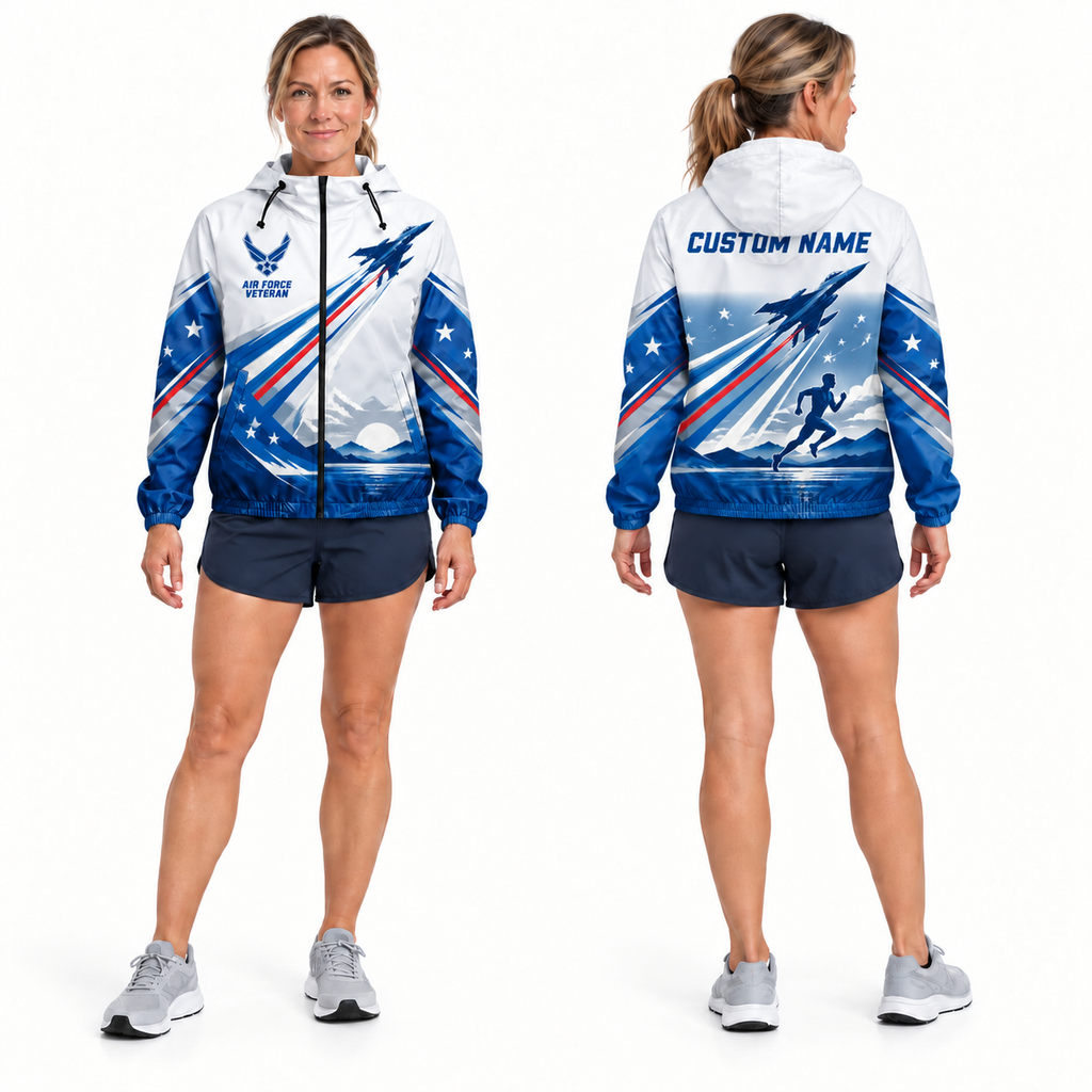 Custom Name Air Force Fly Run Honor Running Windbreaker Jacket