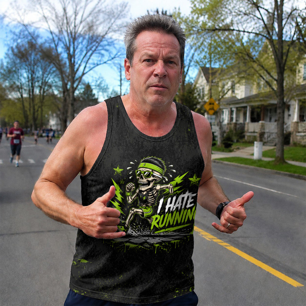 Funny Running Tank Top I Hate Running Skull Runner Tech Singlet