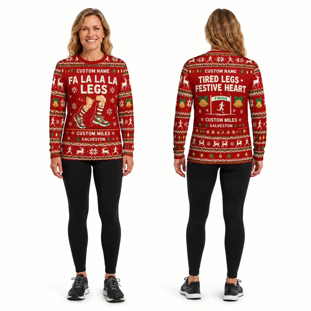 Custom Name Miles Fa La La La Legs Santa Hustle Galveston Running Long Sleeve Shirt