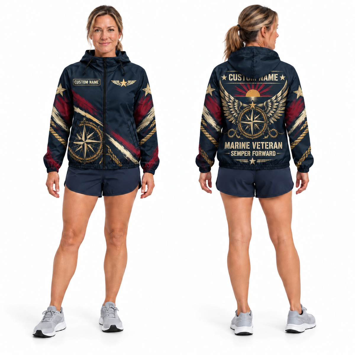 Custom Name Marine Veteran Semper Forward Running Windbreaker Jacket