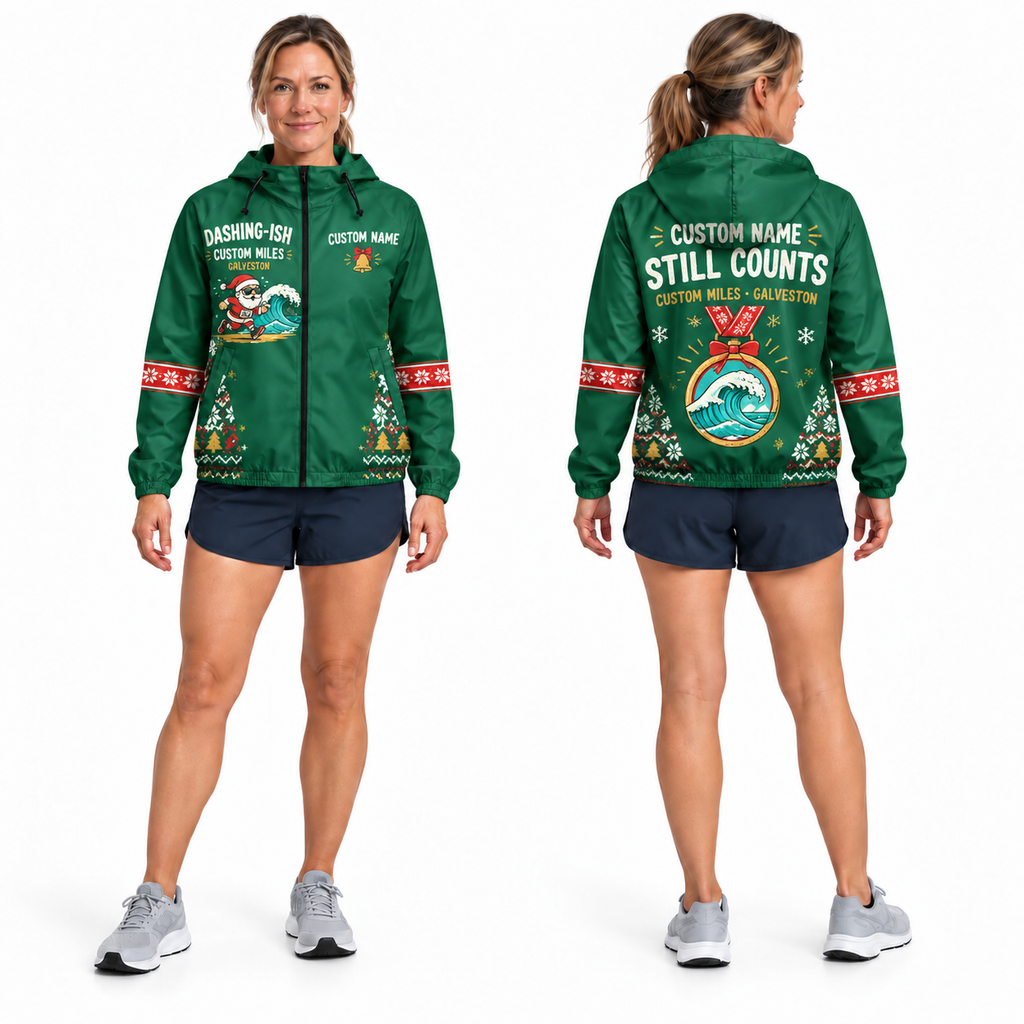 Custom Name Dashing-ish by the Gulf Santa Hustle Galveston Running Windbreaker Jacket