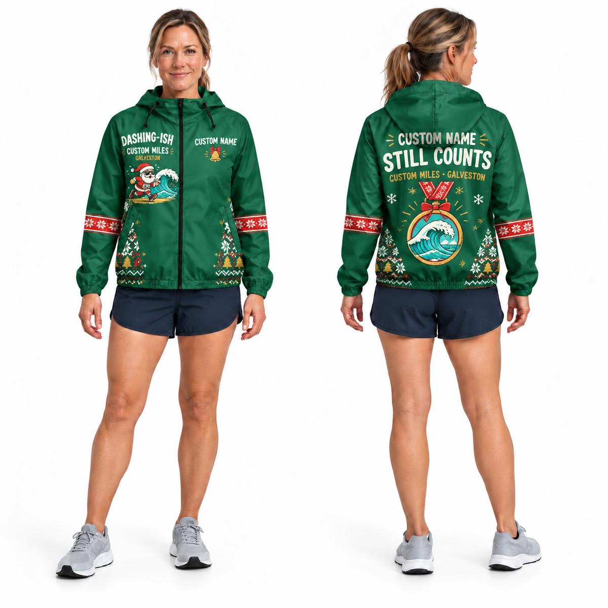 Custom Name Dashing-ish by the Gulf Santa Hustle Galveston Running Windbreaker Jacket