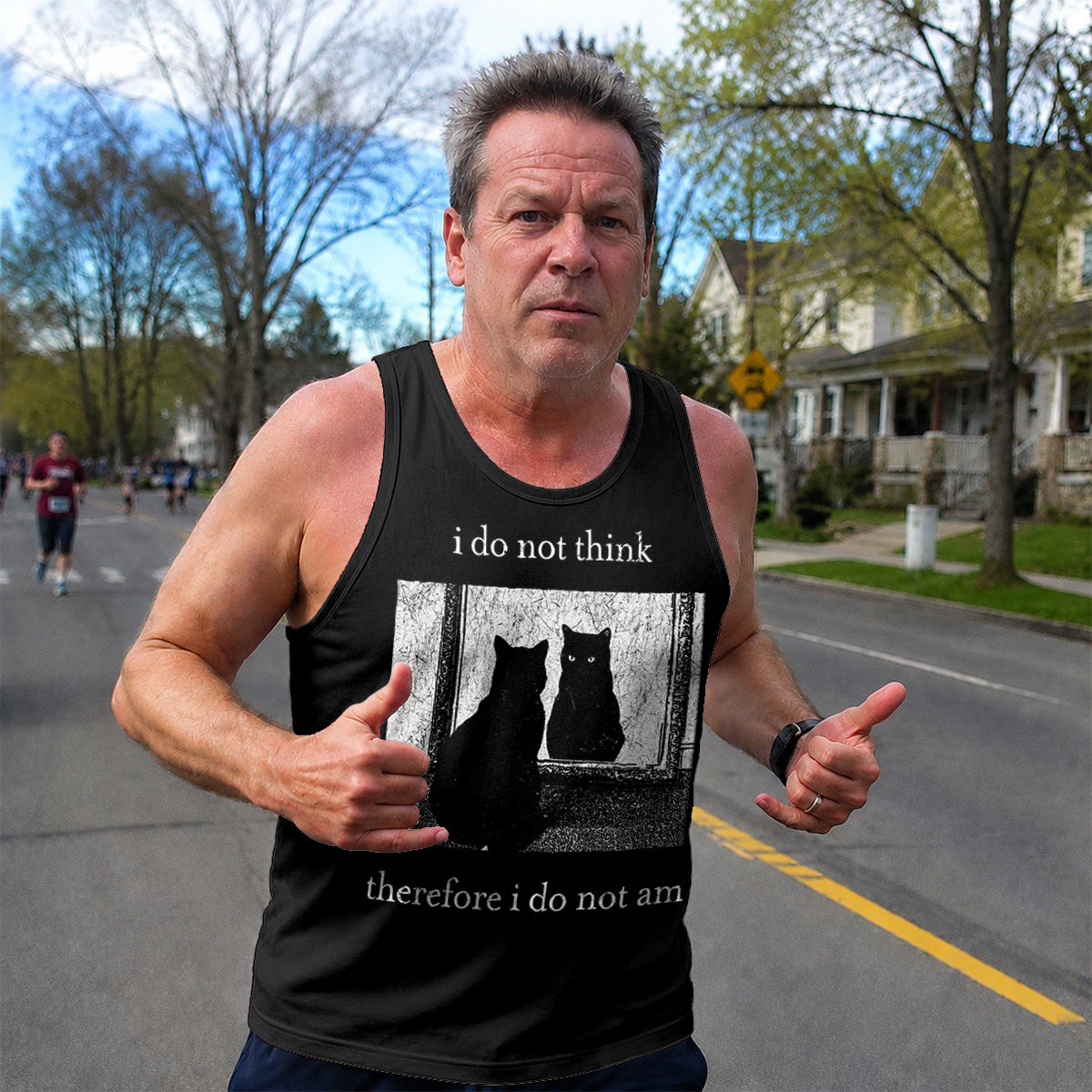 Cat Running Tank Top Funny Cat Running Singlet for Men and Women