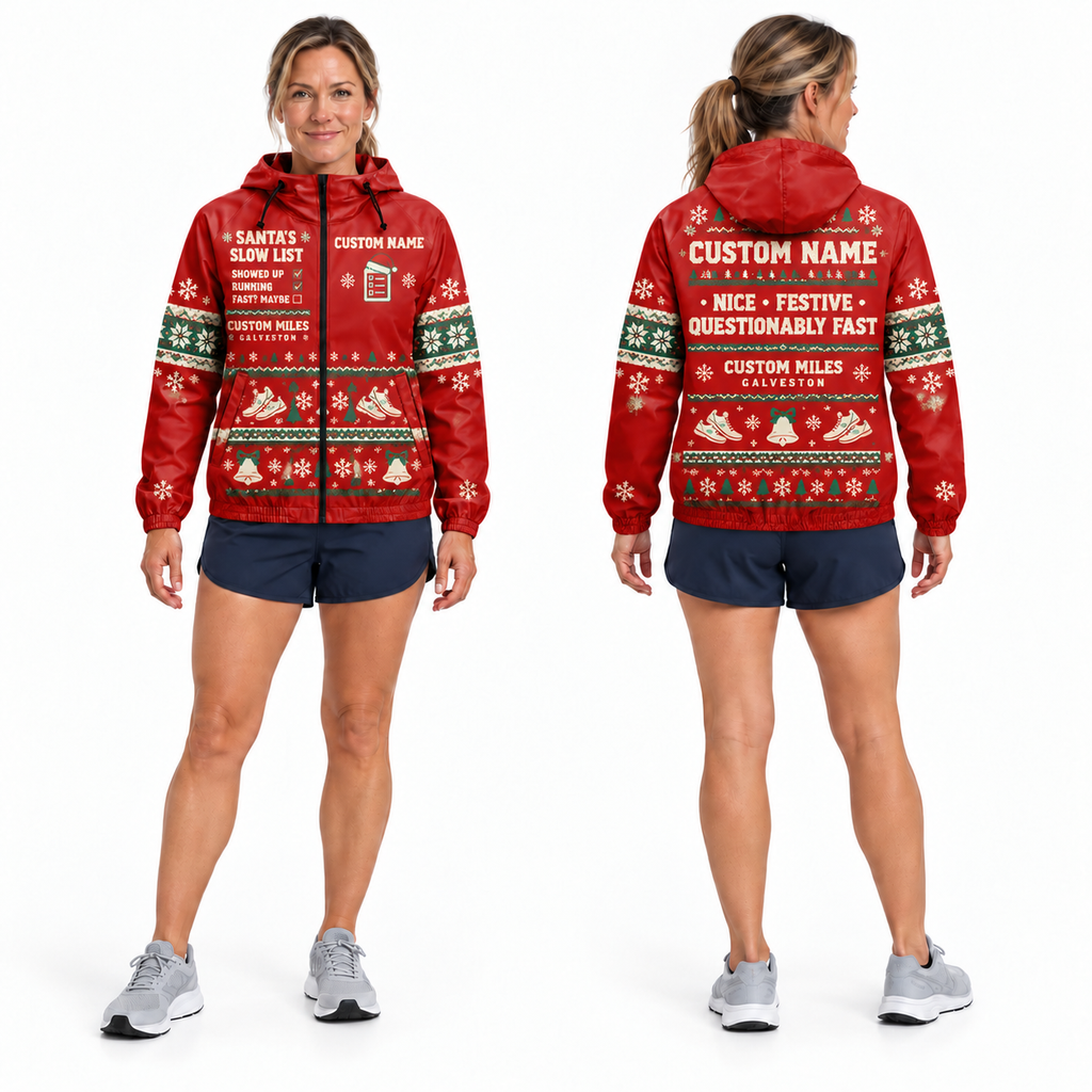 Custom Name Santa’s Slow List Santa Hustle Galveston Running Windbreaker Jacket