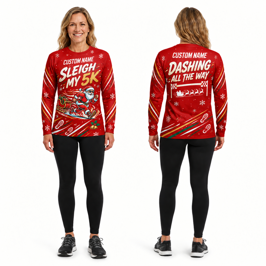 Custom Name Sleigh My 5K Running Long Sleeve Shirt