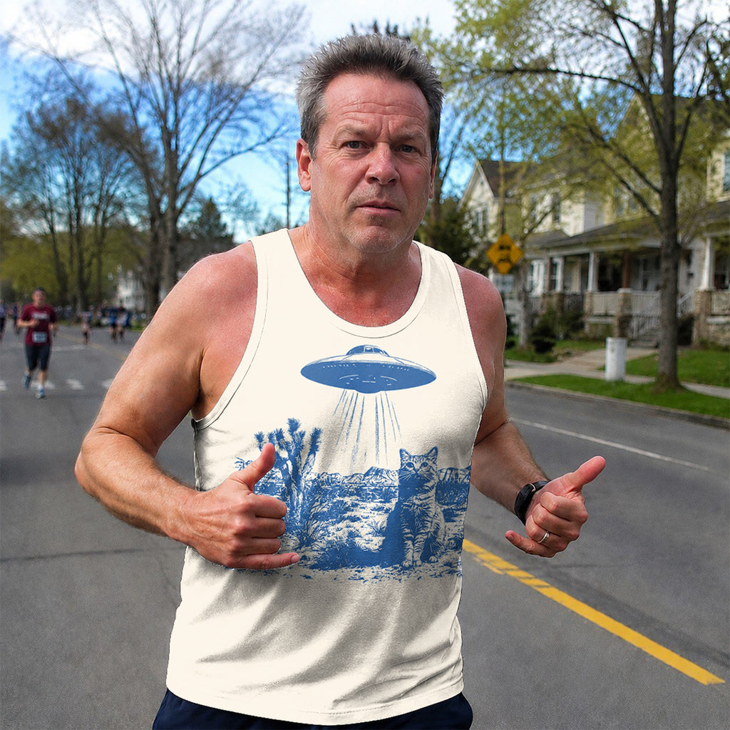 Cat Running Tank Top Alien UFO Cat Running Singlet for Men and Women