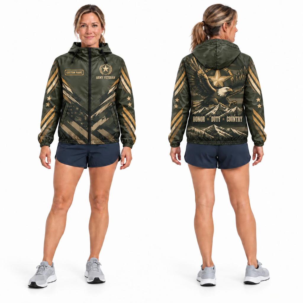Custom Name Army Honor Duty Country Running Windbreaker Jacket