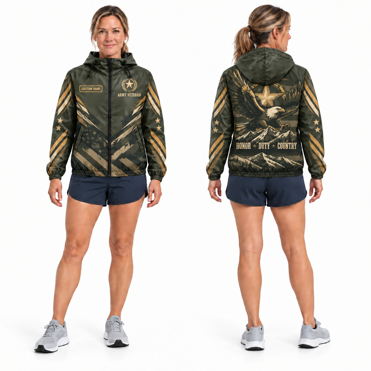 Custom Name Army Honor Duty Country Running Windbreaker Jacket