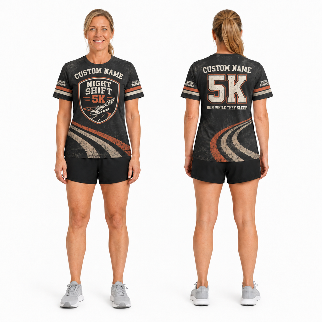 Custom Name Night Shift 5K Halloween Tech Running T-Shirt