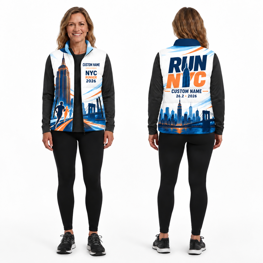 Custom Name Empire State Finish Line Sleeveless Running Puffer Jacket