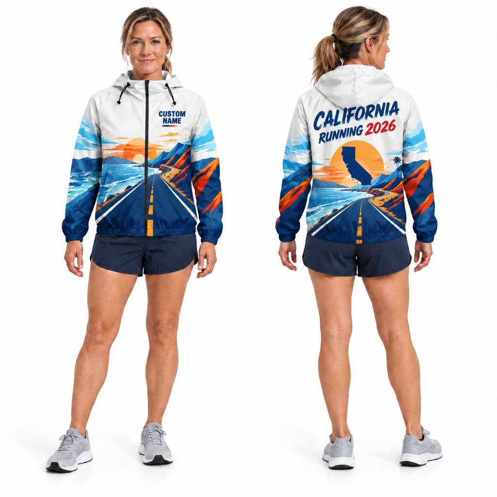 Custom Name California Road To Run Running Windbreaker Jacket