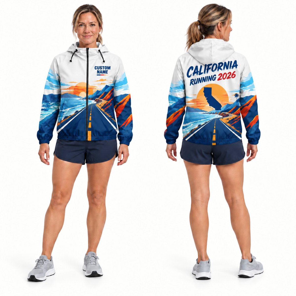 Custom Name California Road To Run Running Windbreaker Jacket