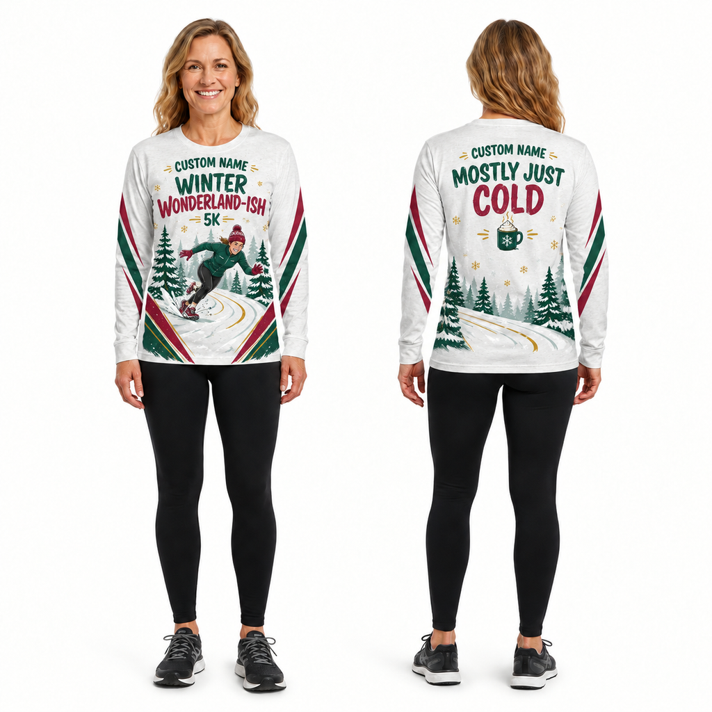 Custom Name Running Through a Winter Wonderland-ish Running Long Sleeve Shirt
