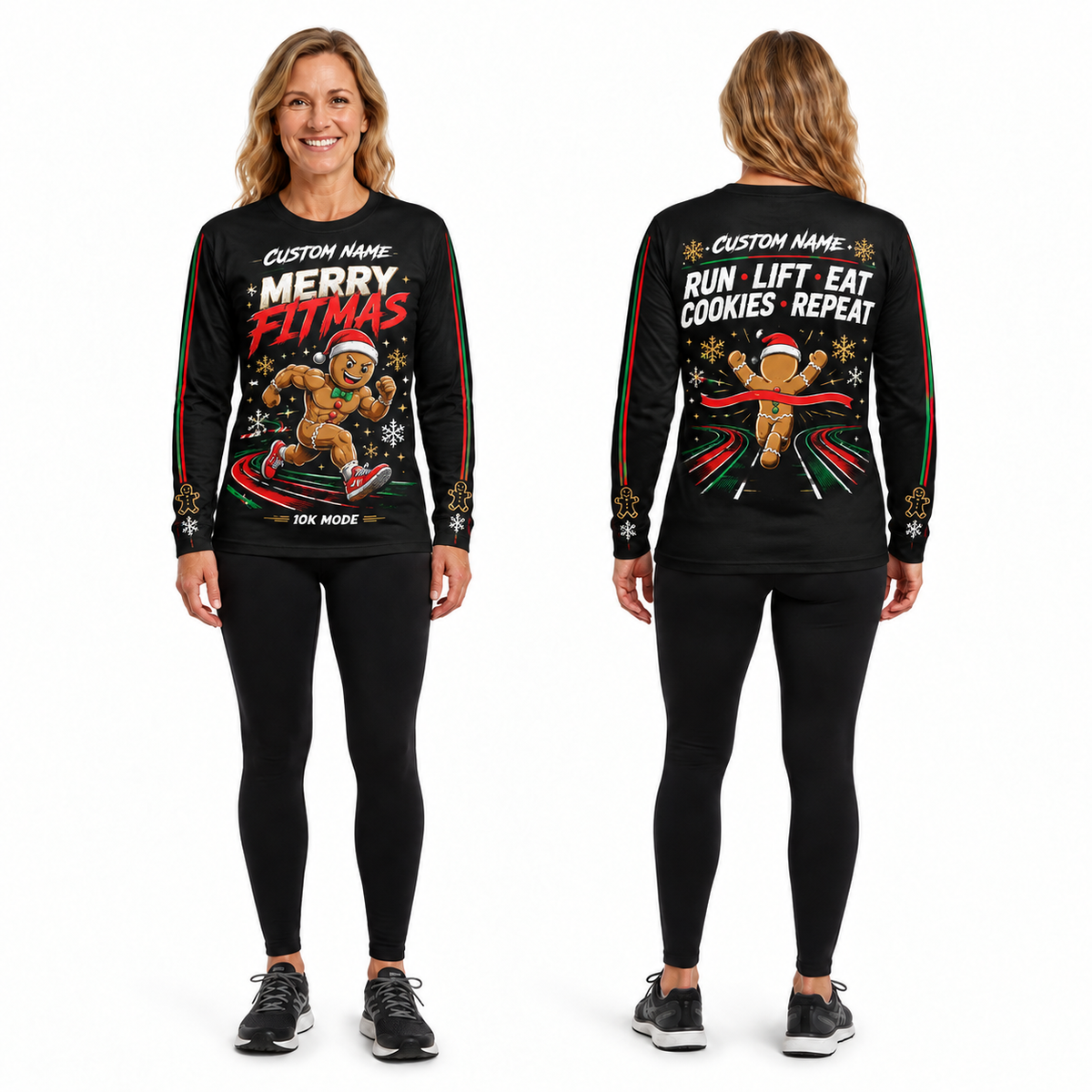 Custom Name Merry Fitmas Running Long Sleeve Shirt