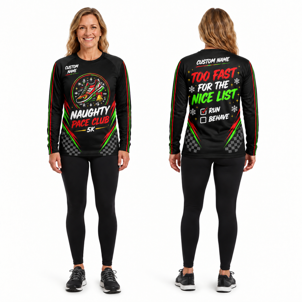 Custom Name Naughty Pace Club Running Long Sleeve Shirt