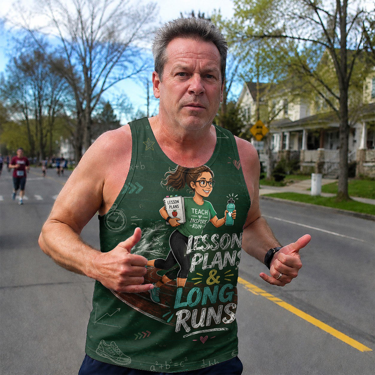 Teacher Running Tank Top Chalkboard Doodle Style Tech Running Singlet