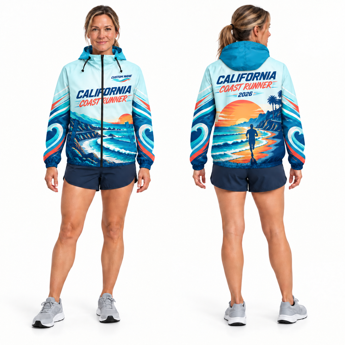 Custom Name California Coast Runner Running Windbreaker Jacket