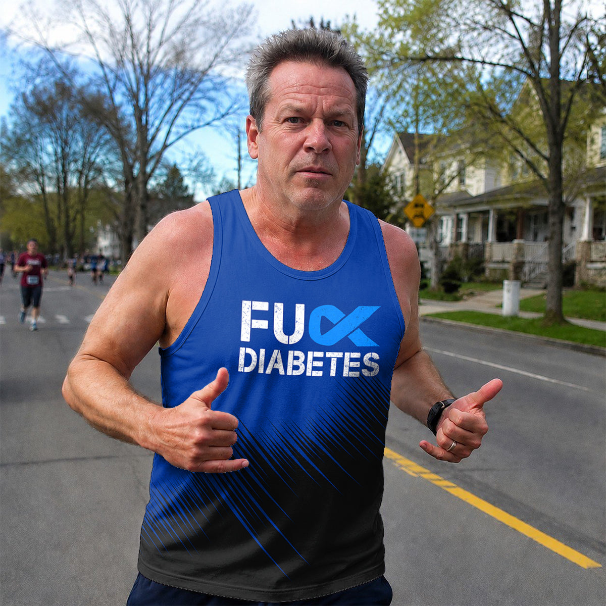 Diabetes Fighter Running Tank Top Blue Ribbon Diabetes Awareness Running Singlet for Men and Women