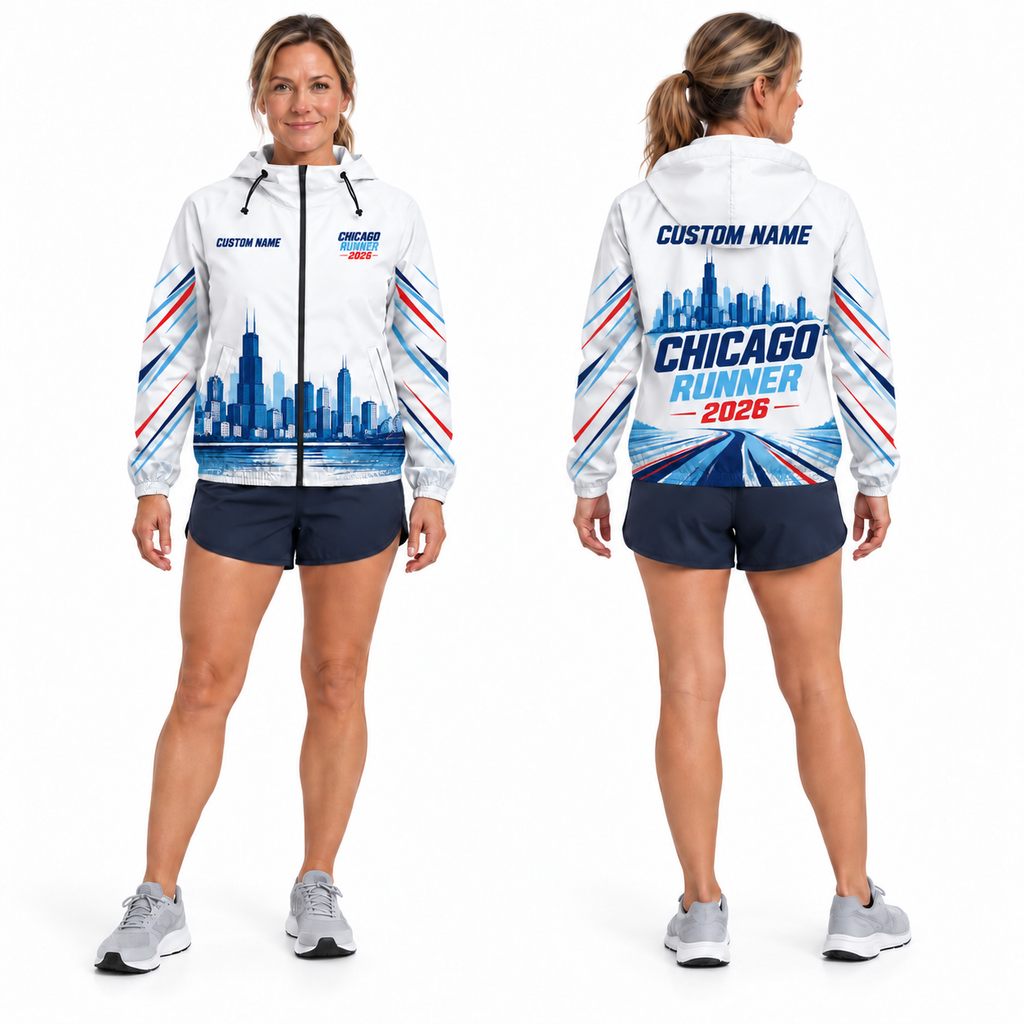 Custom Name Chicago Skyline Velocity Running Windbreaker Jacket