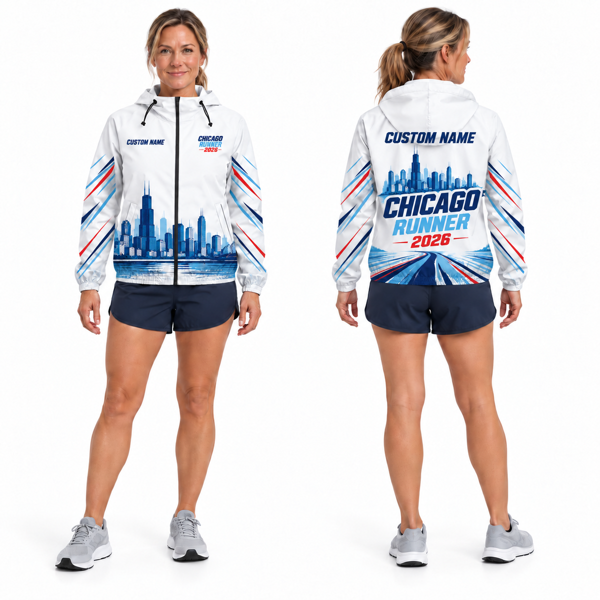 Custom Name Chicago Skyline Velocity Running Windbreaker Jacket