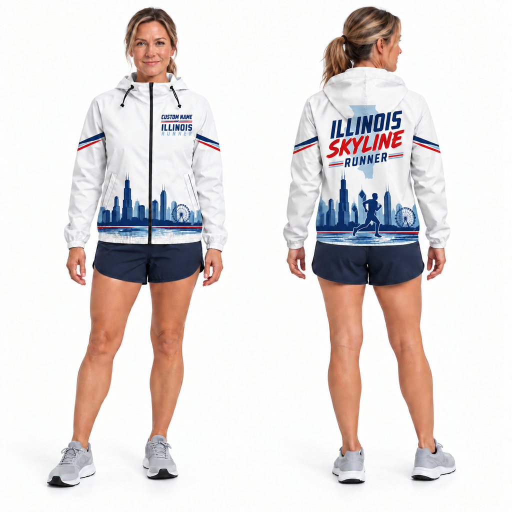 Custom Name Illinois Skyline Runner Illinois Running Windbreaker Jacket