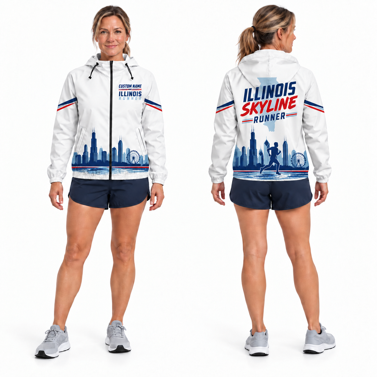 Custom Name Illinois Skyline Runner Illinois Running Windbreaker Jacket