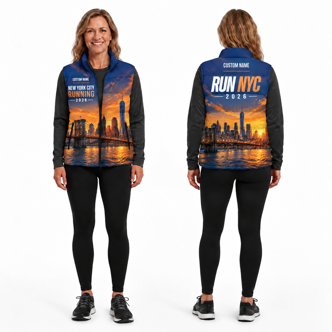 Custom Name New York Sunset Runner Vest Sleeveless Running Puffer Jacket