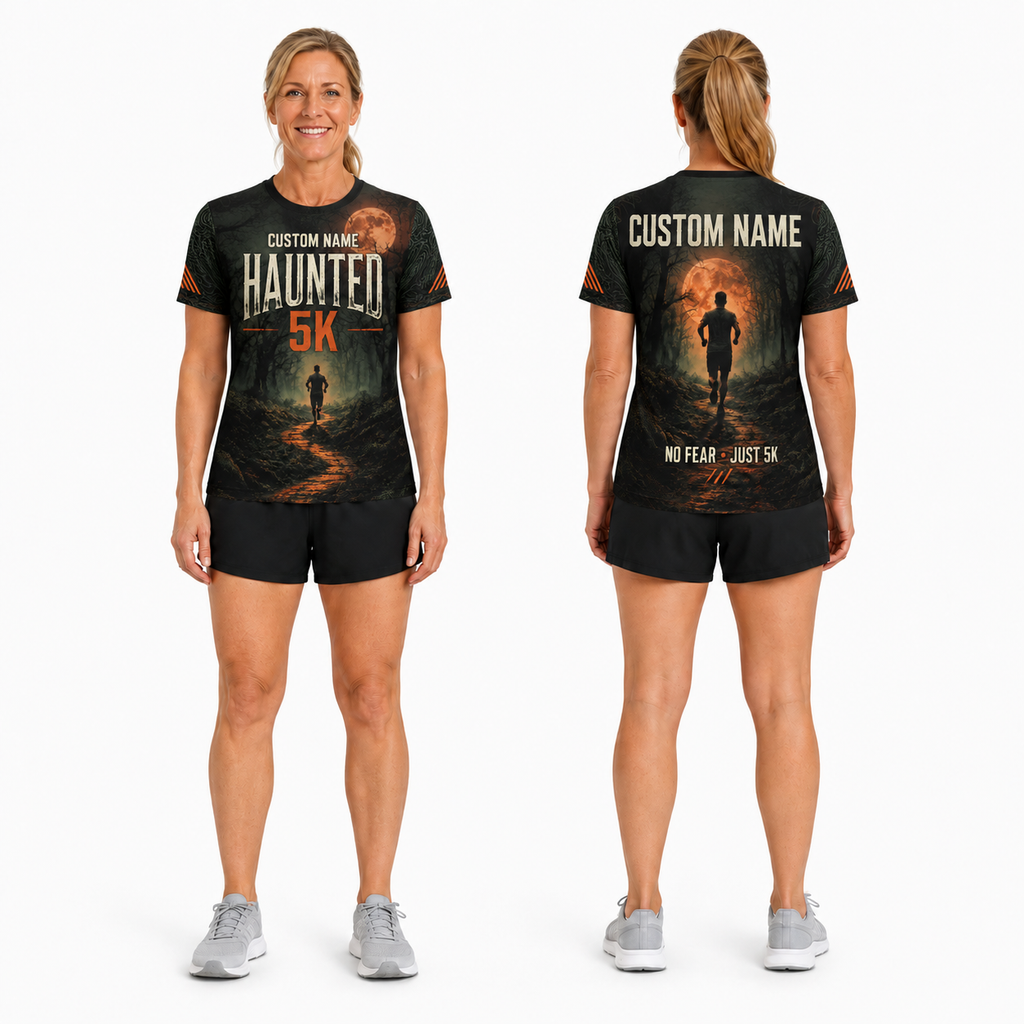 Custom Name Haunted 5K Halloween Tech Running T-Shirt