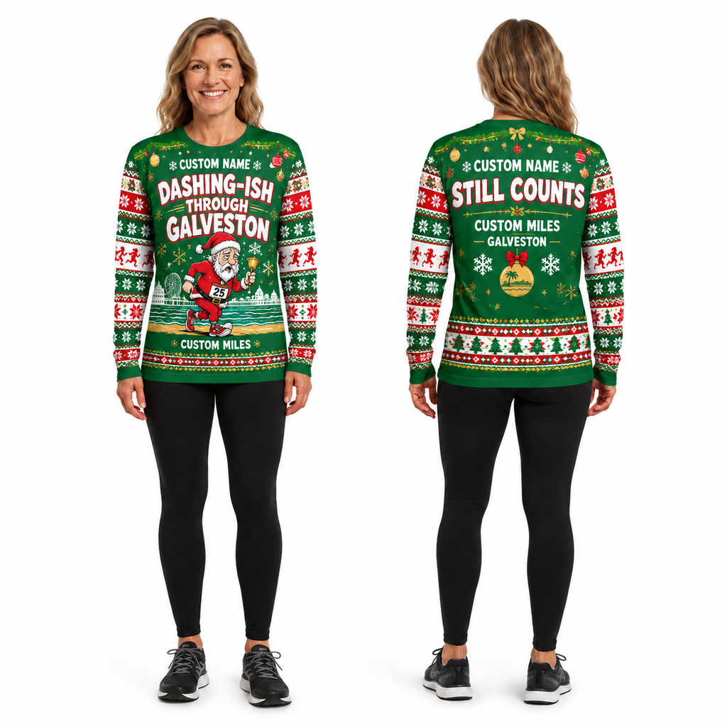 Custom Name Miles Dashing-ish Through Santa Hustle Galveston Running Long Sleeve Shirt