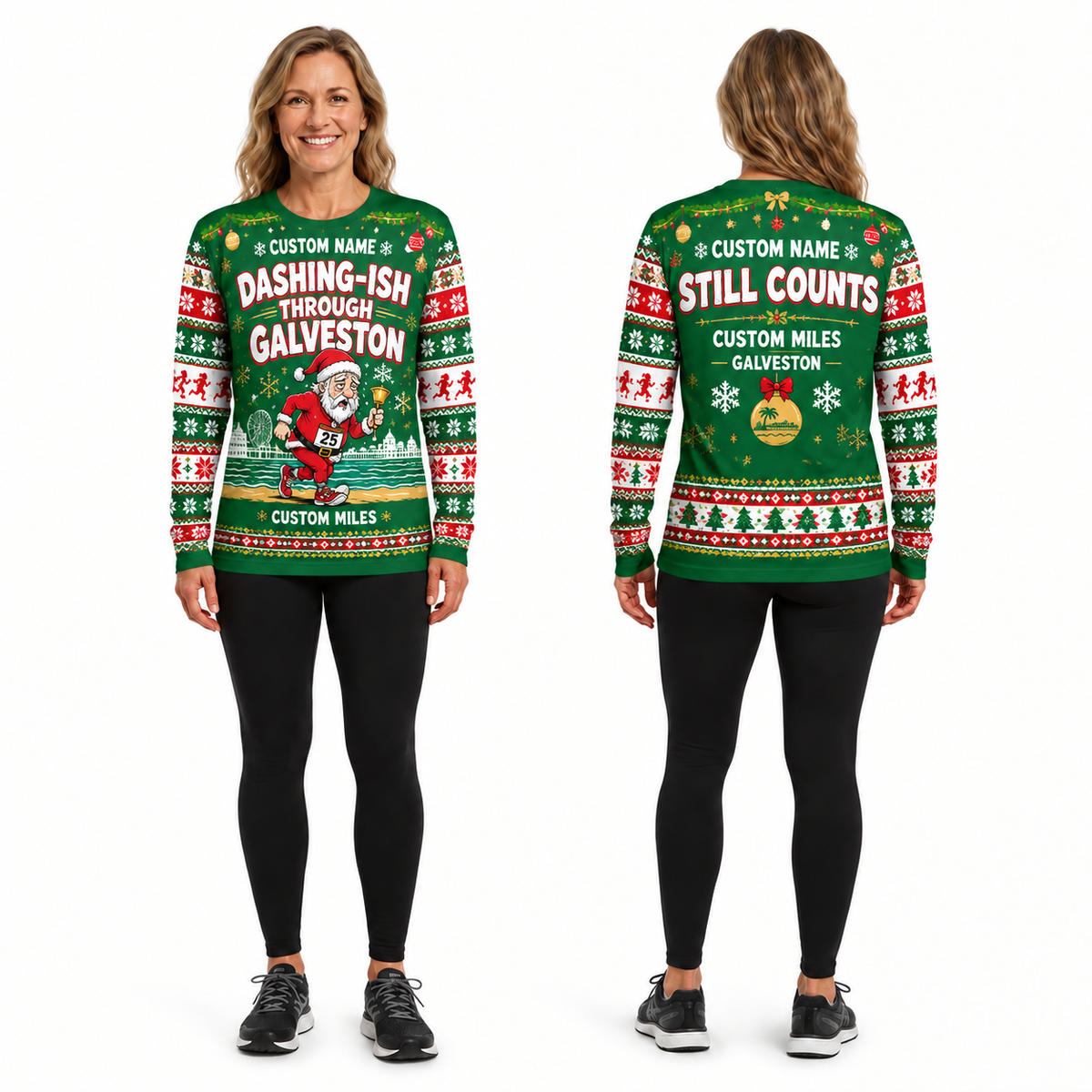Custom Name Miles Dashing-ish Through Santa Hustle Galveston Running Long Sleeve Shirt