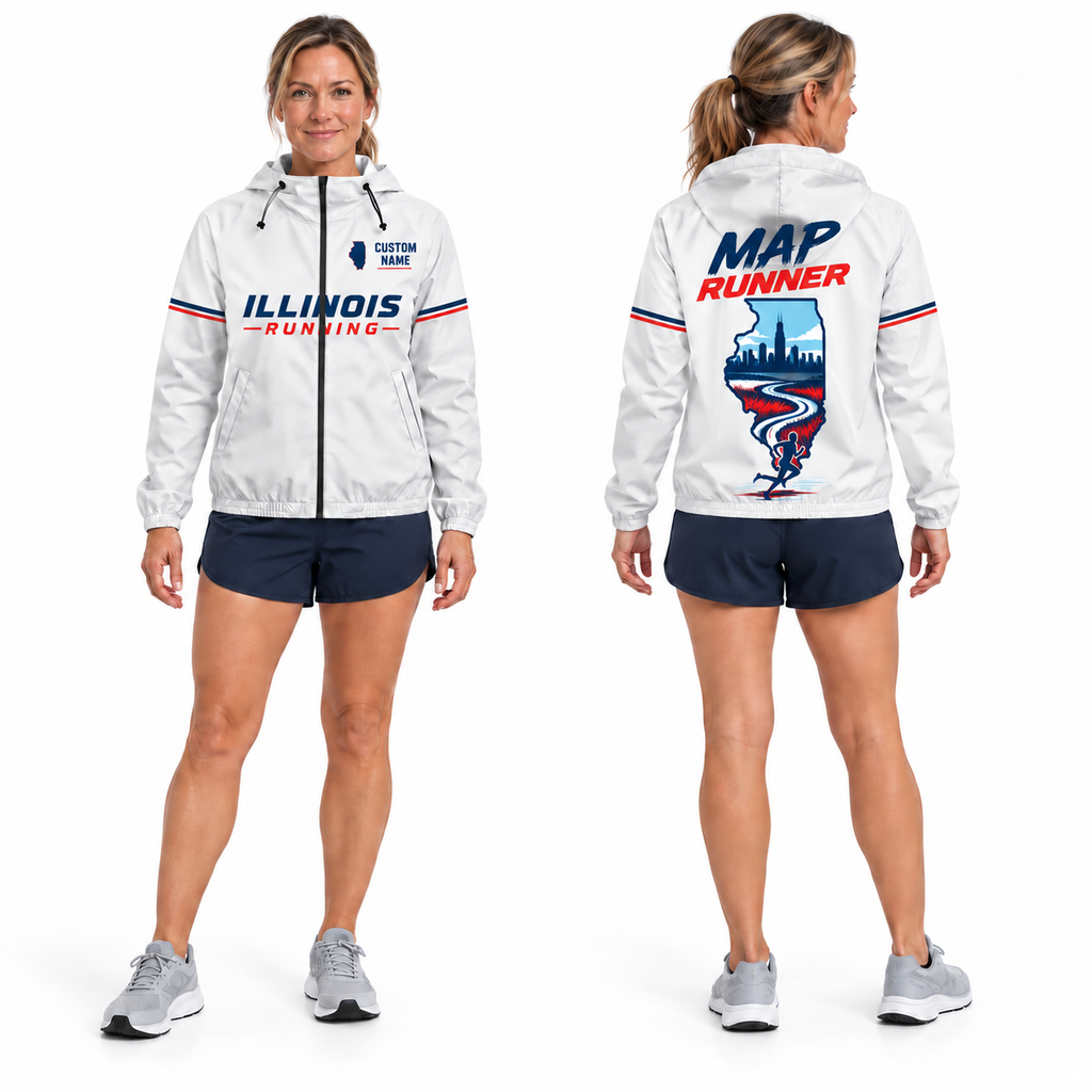 Custom Name Illinois Map Runner Illinois Running Windbreaker Jacket