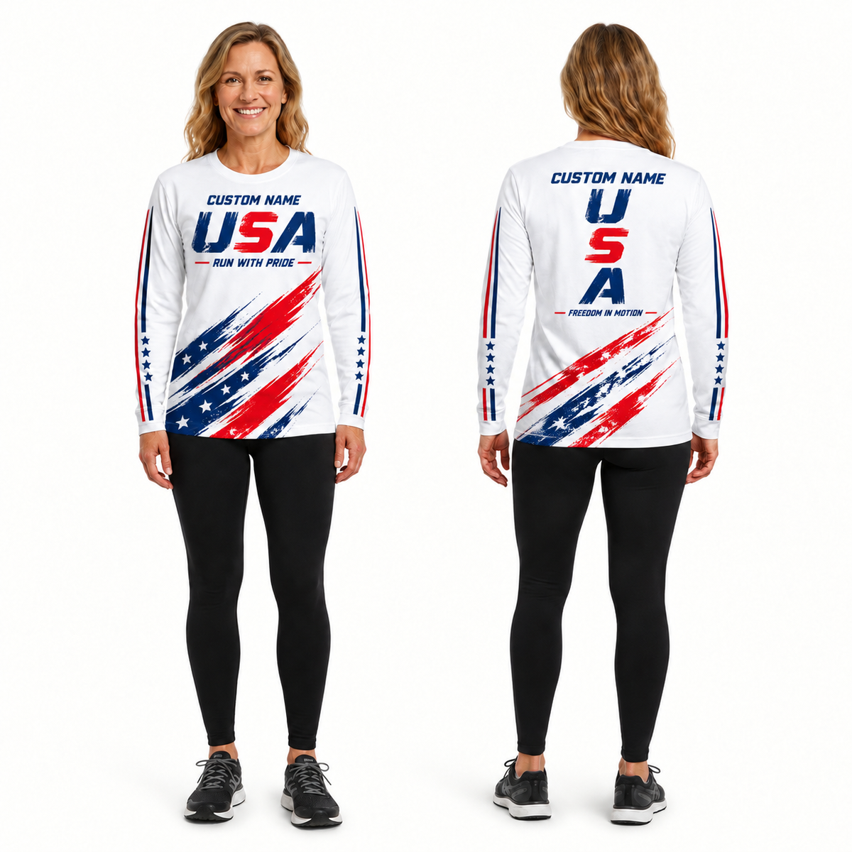 Custom Name Freedom Stride Running Long Sleeve Shirt