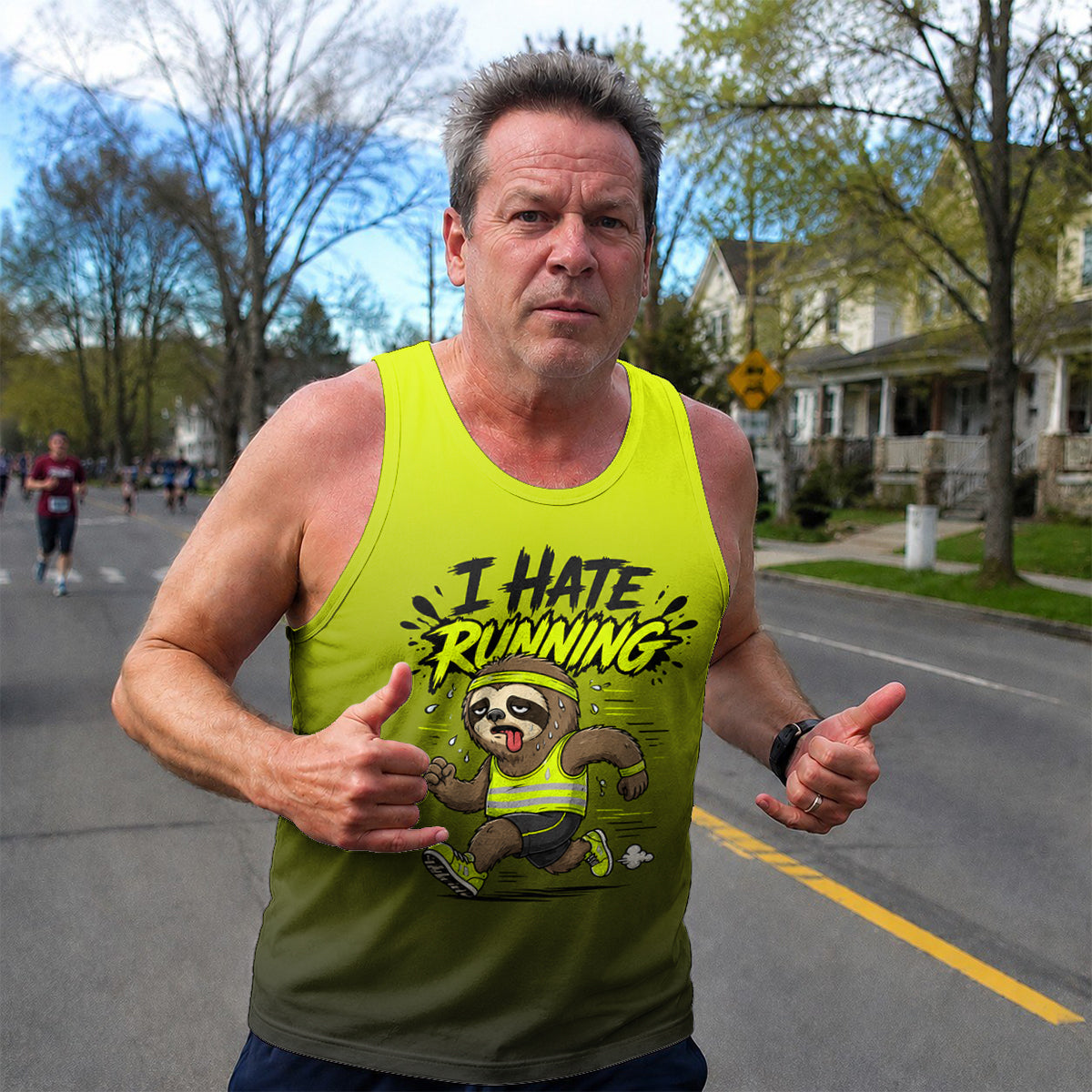 Funny Running Tank Top I Hate Running Sloth Tech Singlet V2
