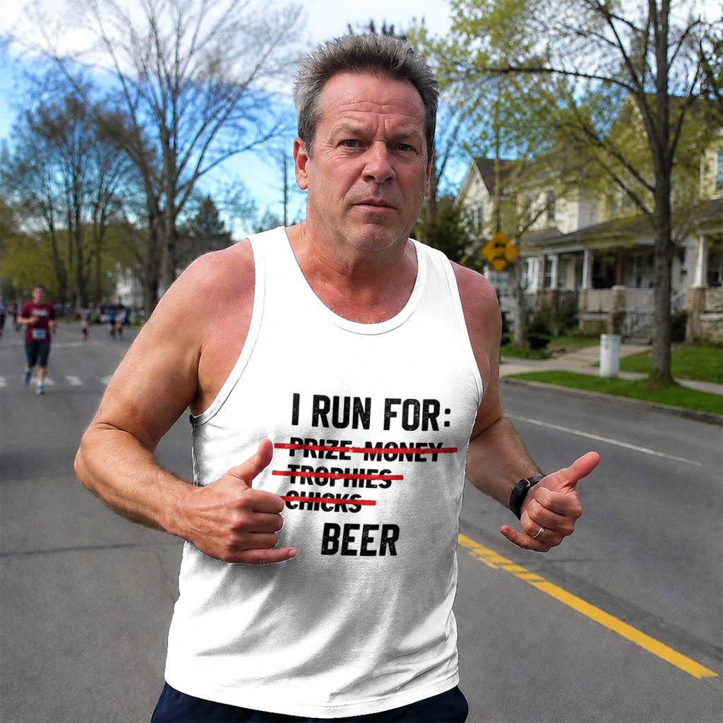 Funny Running Tank Top I Run For Beer Runner Quote Tech Singlet