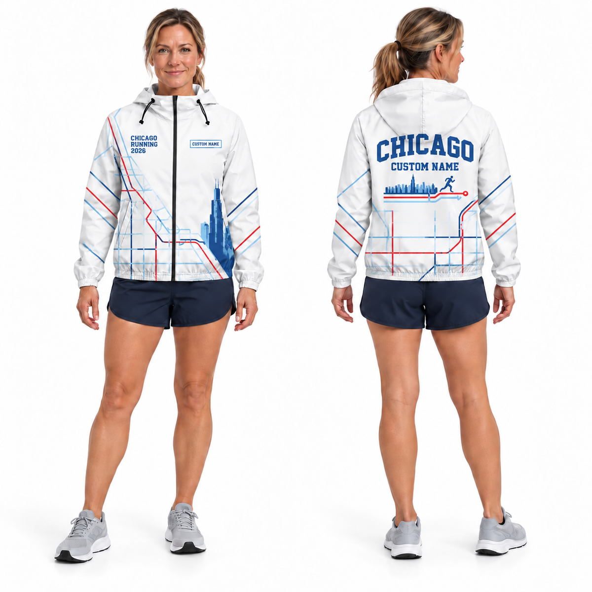 Custom Name Chicago Grid Runner Running Windbreaker Jacket