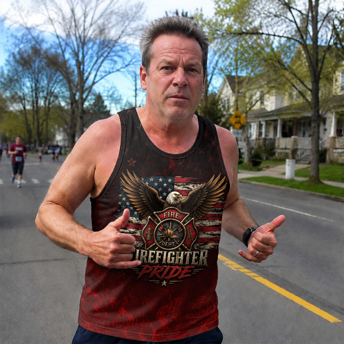 Men's Running Tank Top Firefighter Pride American Flag Eagle Running Singlet V2