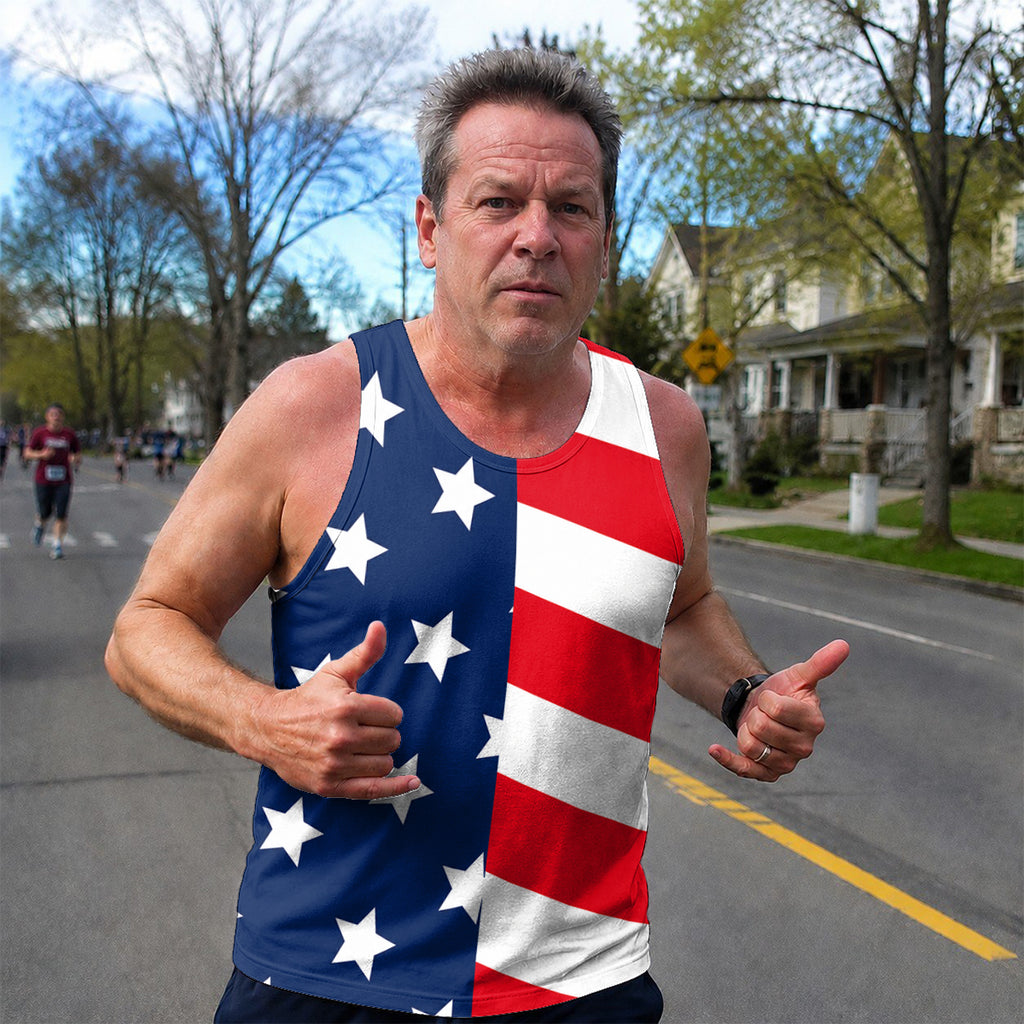 USA Running Tank Top American Flag Stars and Stripes Running Singlet for Men and Women