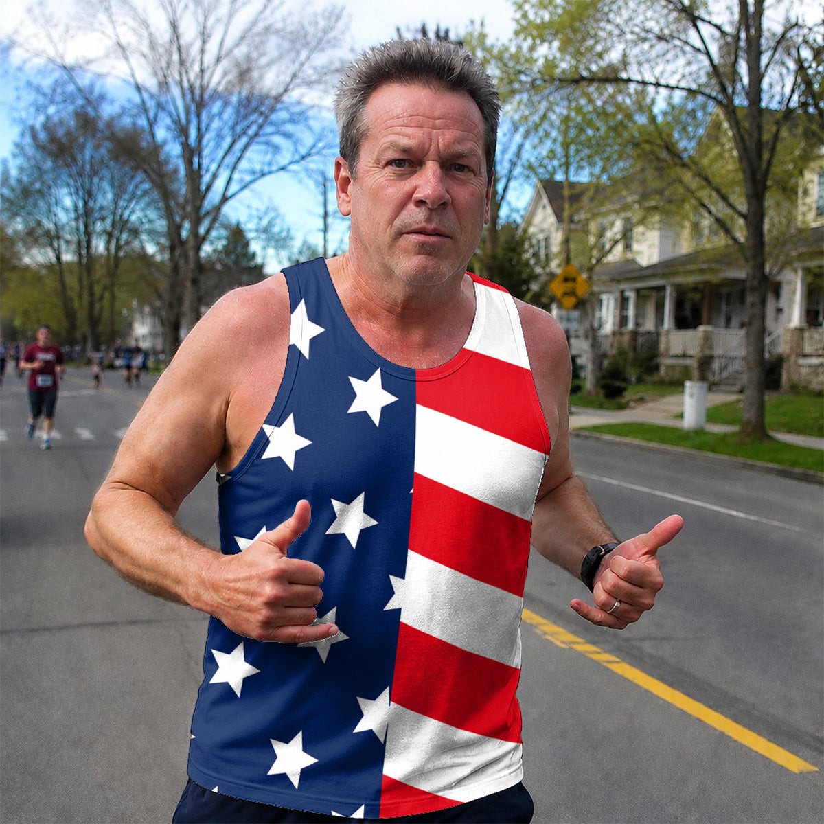 USA Running Tank Top American Flag Stars and Stripes Running Singlet for Men and Women
