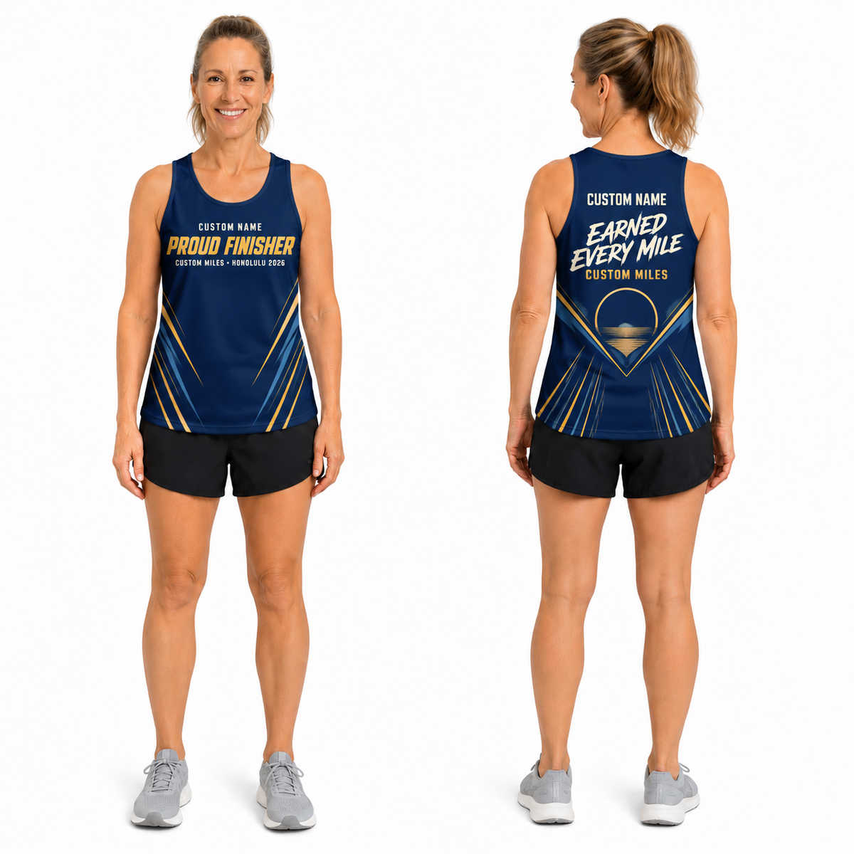 Custom Name Miles Honolulu Gold Finisher Running Tank Top