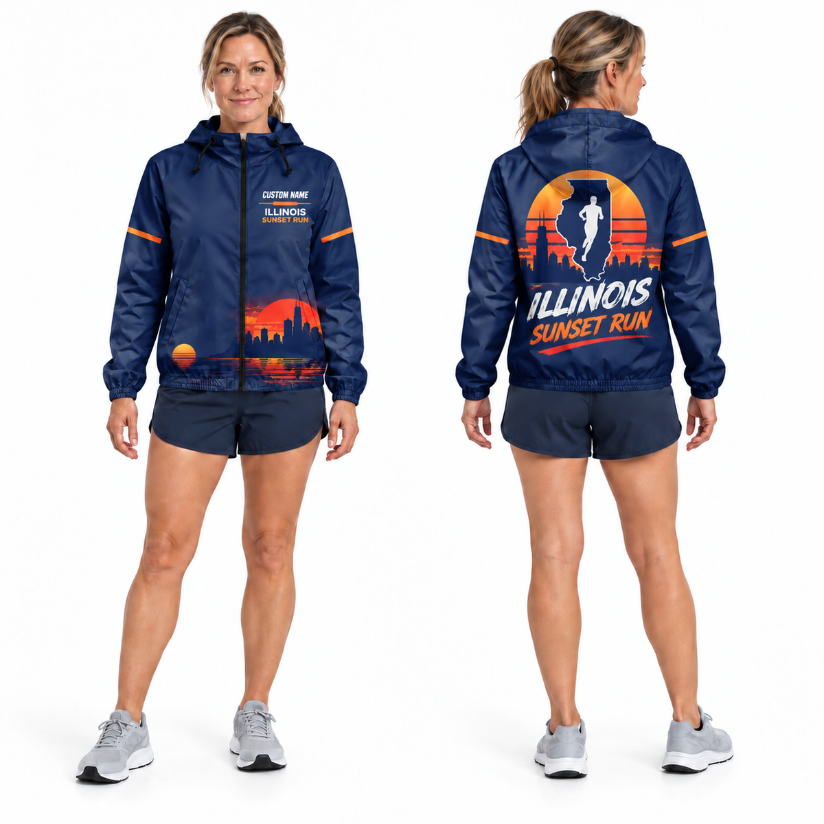 Custom Name Illinois Sunset Run Illinois Running Windbreaker Jacket