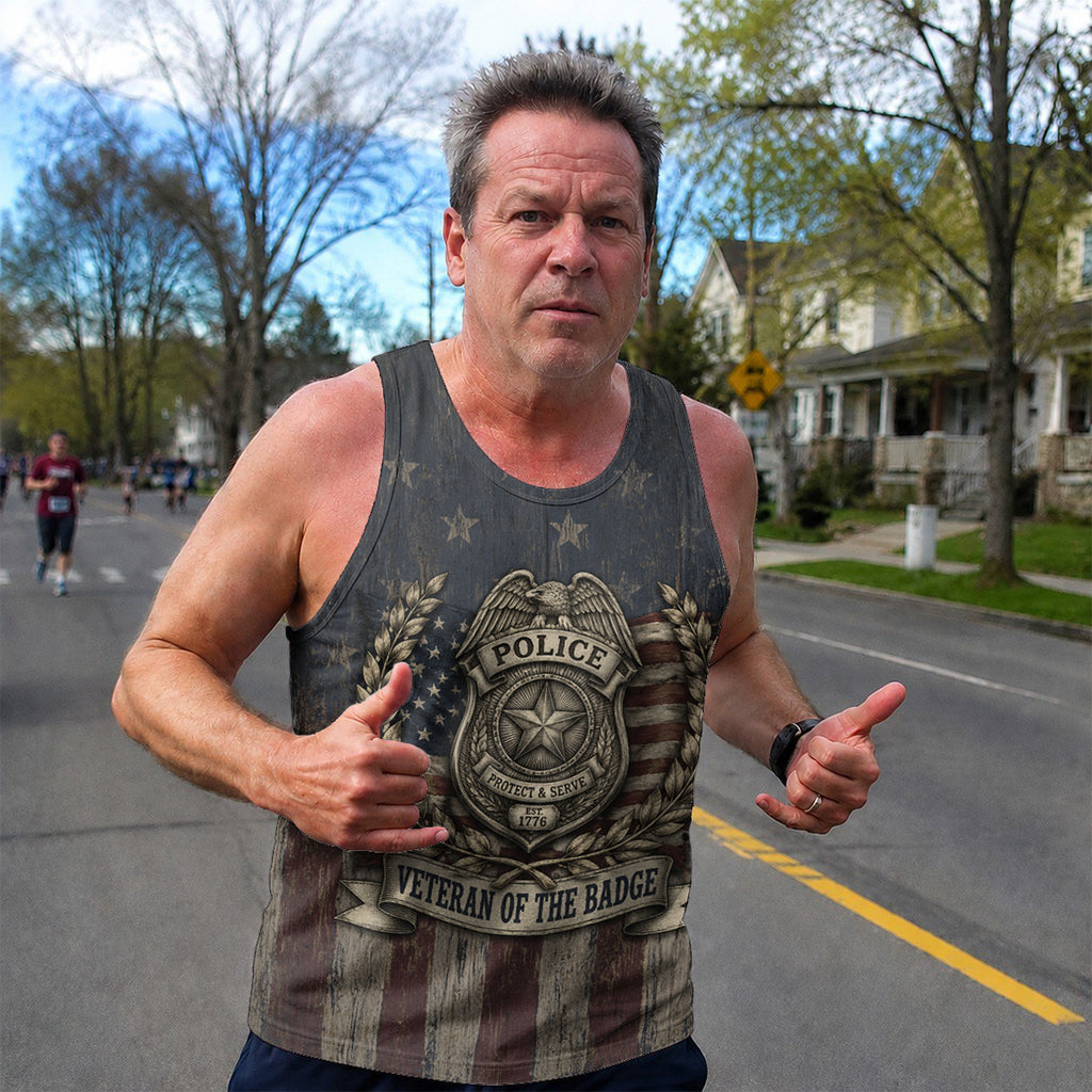 Men's Running Tank Top Police Veteran Of The Badge Running Singlet