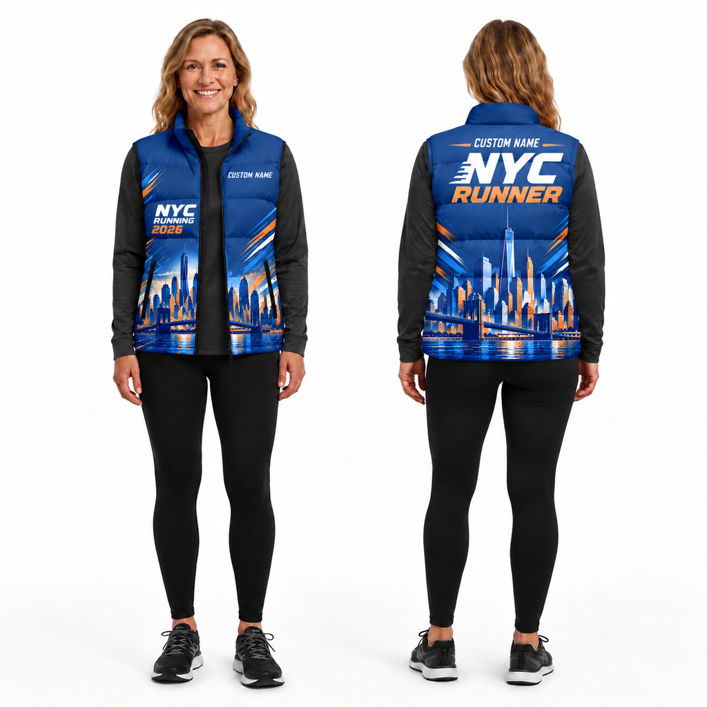 Custom Name Skyline Pulse NYC Sleeveless Running Puffer Jacket