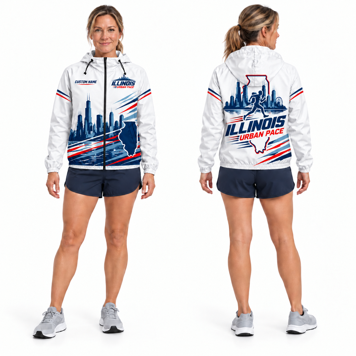 Custom Name Illinois Urban Pace Illinois Running Windbreaker Jacket