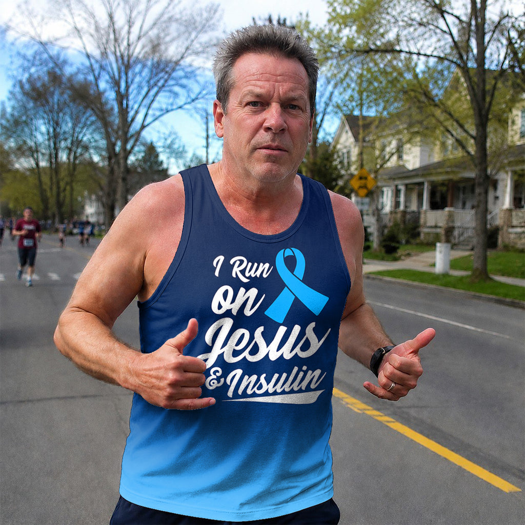 Diabetes Fighter Running Tank Top Run On Jesus and Insulin Running Singlet for Men and Women