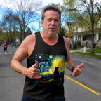 Cat Running Tank Top Starry Night Cat Running Singlet for Men and Women
