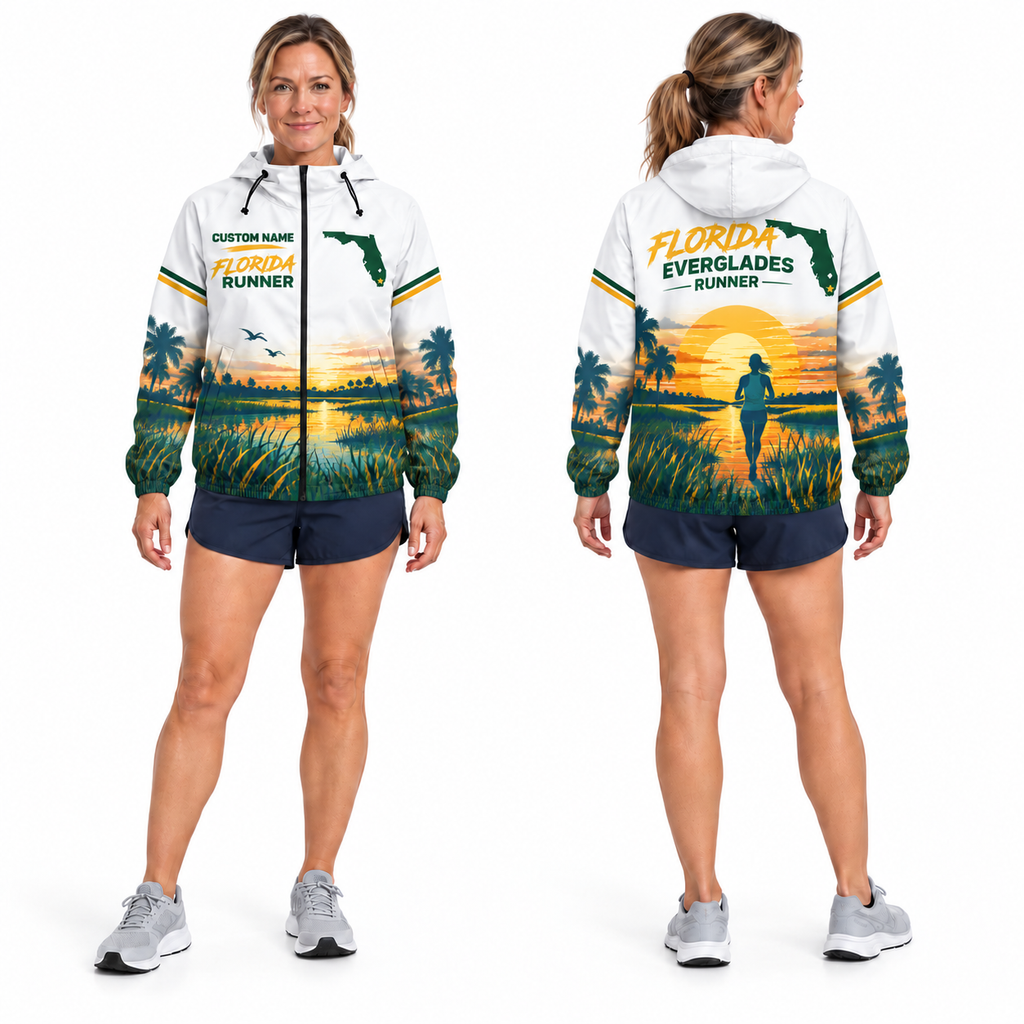 Custom Name Florida Everglades Runner Florida Running Windbreaker Jacket